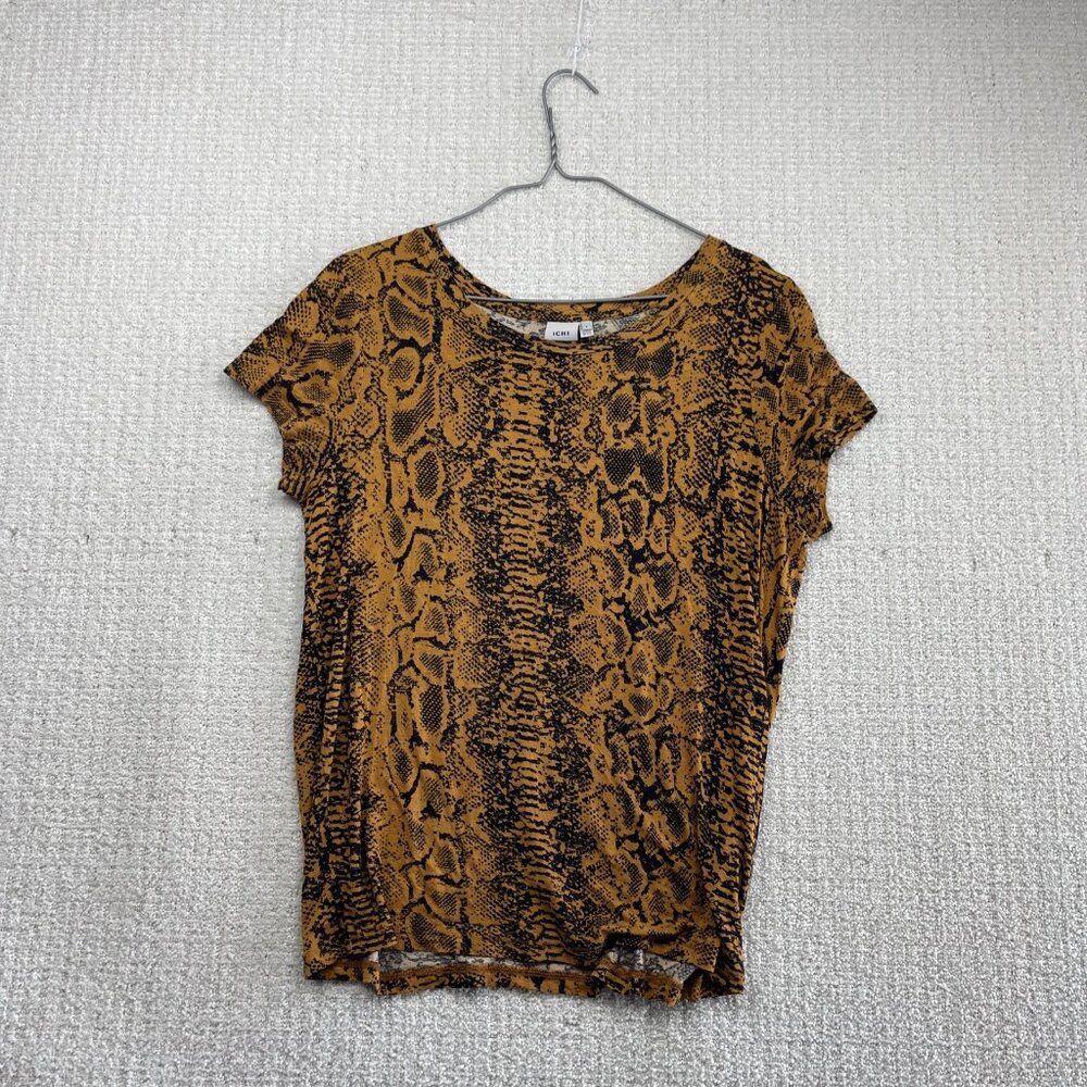 ICHI Orange Snake Skin AOP Short Sleeve Top Blouse Wom Size S Boho Festival